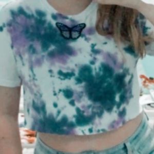 Thrifted tie dye butterfly crop top
